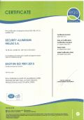 Security Aluminum Hellas SA is certified with the Quality Assurance Certificate ISO 9001 by E. Q. A. (European Quality Assurance) since July 2000 for the sale and production procedure of all its products.